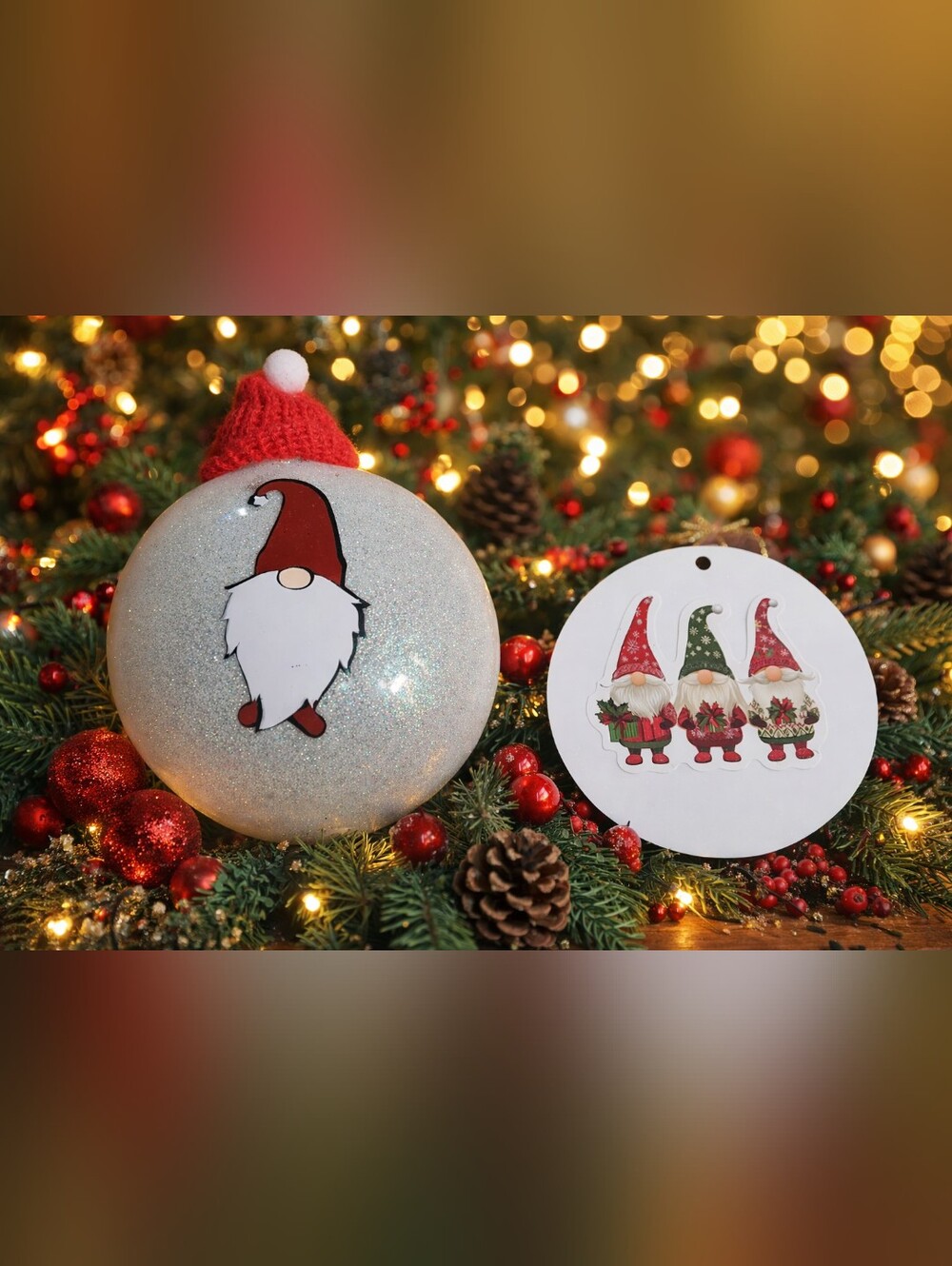 🎄 Set of 2 Handmade Festive Gnome Christmas Ornaments